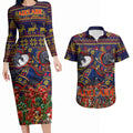 Personalized Adelaide Football Christmas Couples Matching Long Sleeve Bodycon Dress and Hawaiian Shirt Australian Football Mascot - Ugly Xmas Pattern Festive