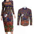 Personalized Adelaide Football Christmas Couples Matching Long Sleeve Bodycon Dress and Long Sleeve Button Shirt Australian Football Mascot - Ugly Xmas Pattern Festive