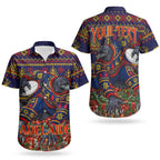 Personalized Adelaide Football Christmas Couples Matching Off The Shoulder Long Sleeve Dress and Hawaiian Shirt Australian Football Mascot - Ugly Xmas Pattern Festive