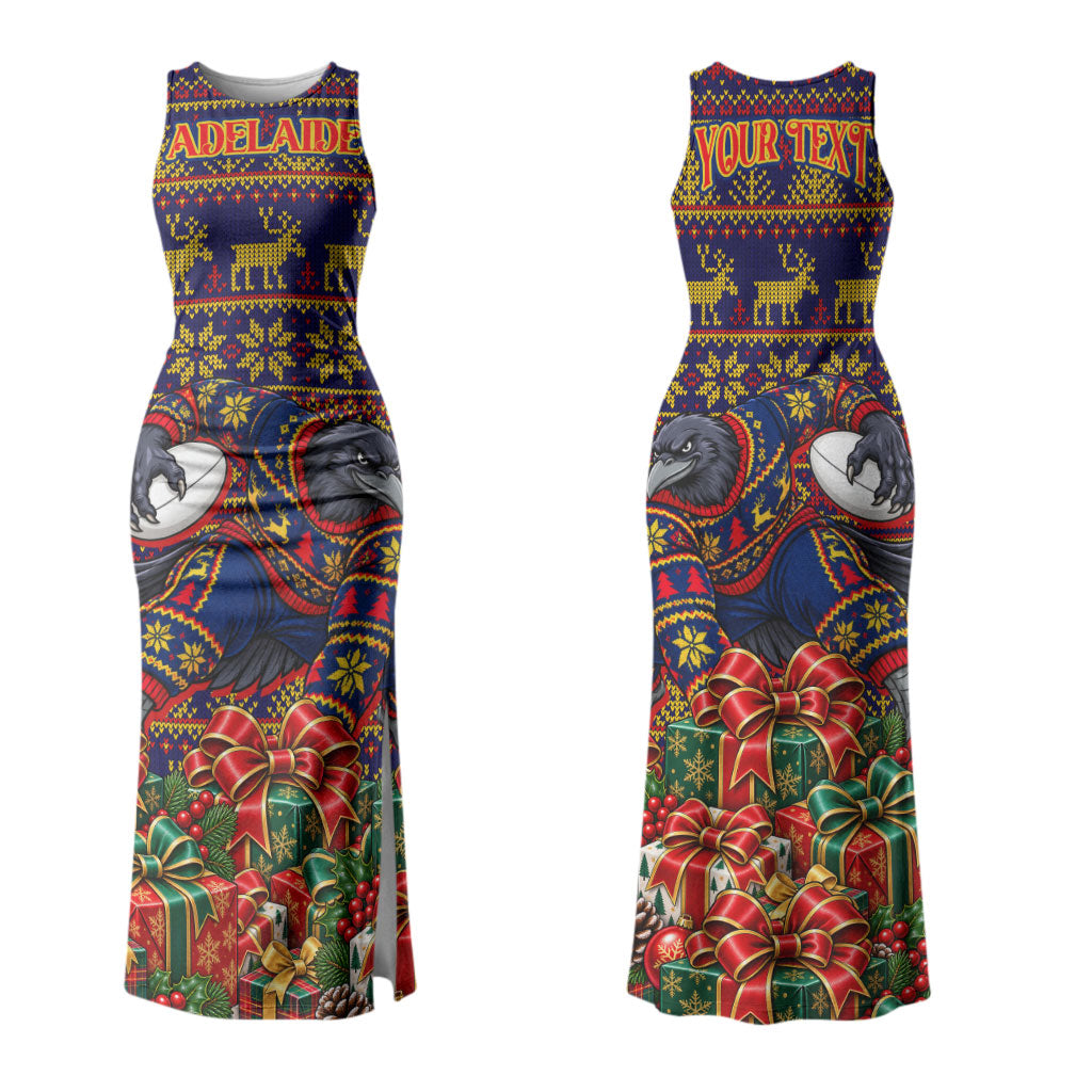 Personalized Adelaide Football Christmas Couples Matching Tank Maxi Dress and Hawaiian Shirt Australian Football Mascot - Ugly Xmas Pattern Festive