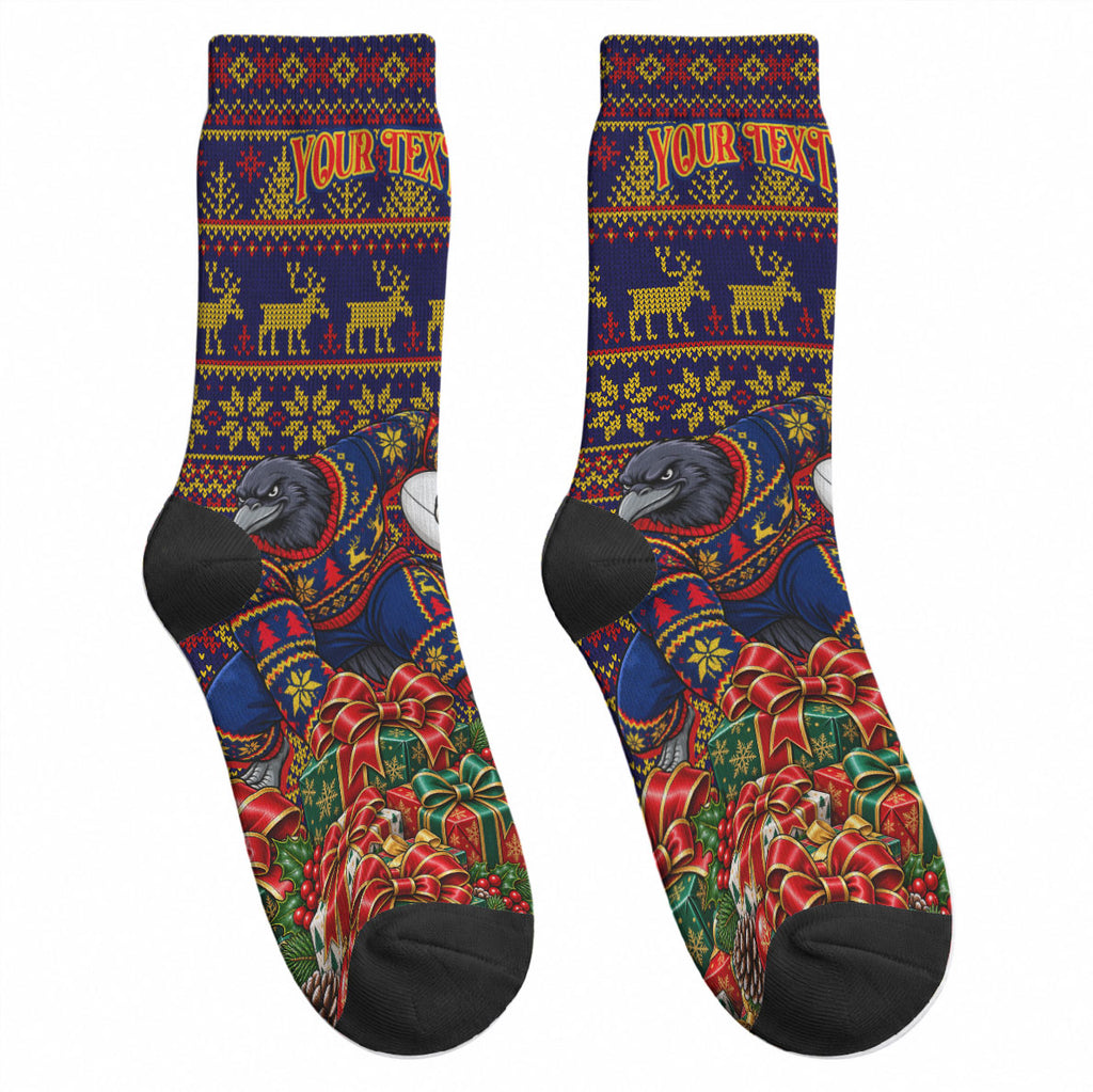 Personalized Adelaide Football Christmas Crew Socks Australian Football Mascot - Ugly Xmas Pattern Festive