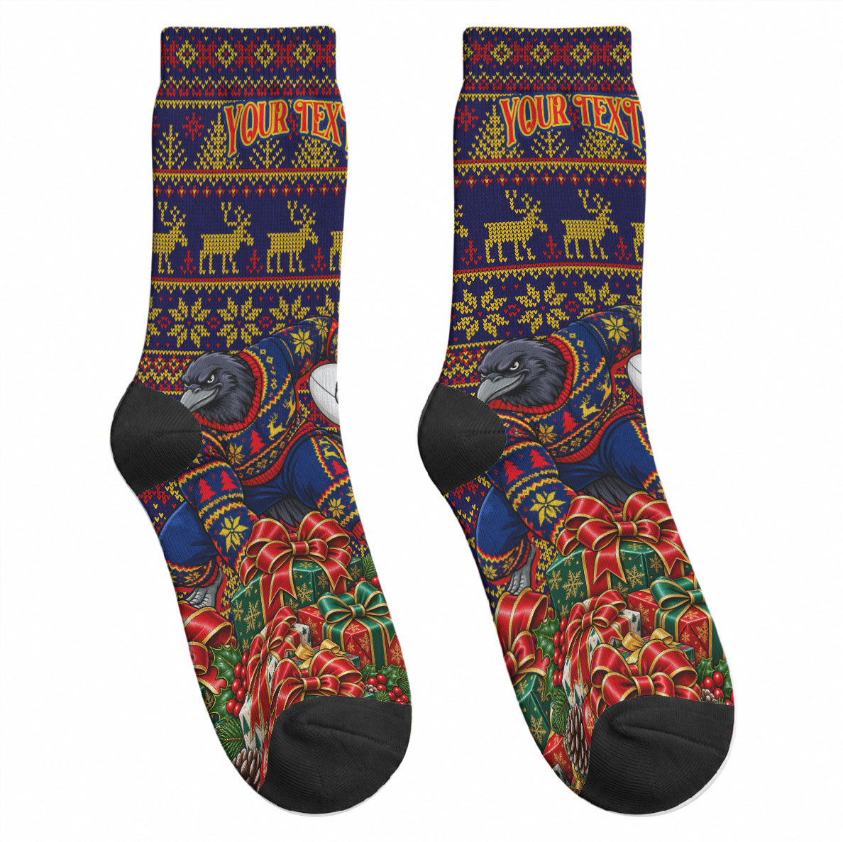 Personalized Adelaide Football Christmas Crew Socks Australian Football Mascot - Ugly Xmas Pattern Festive