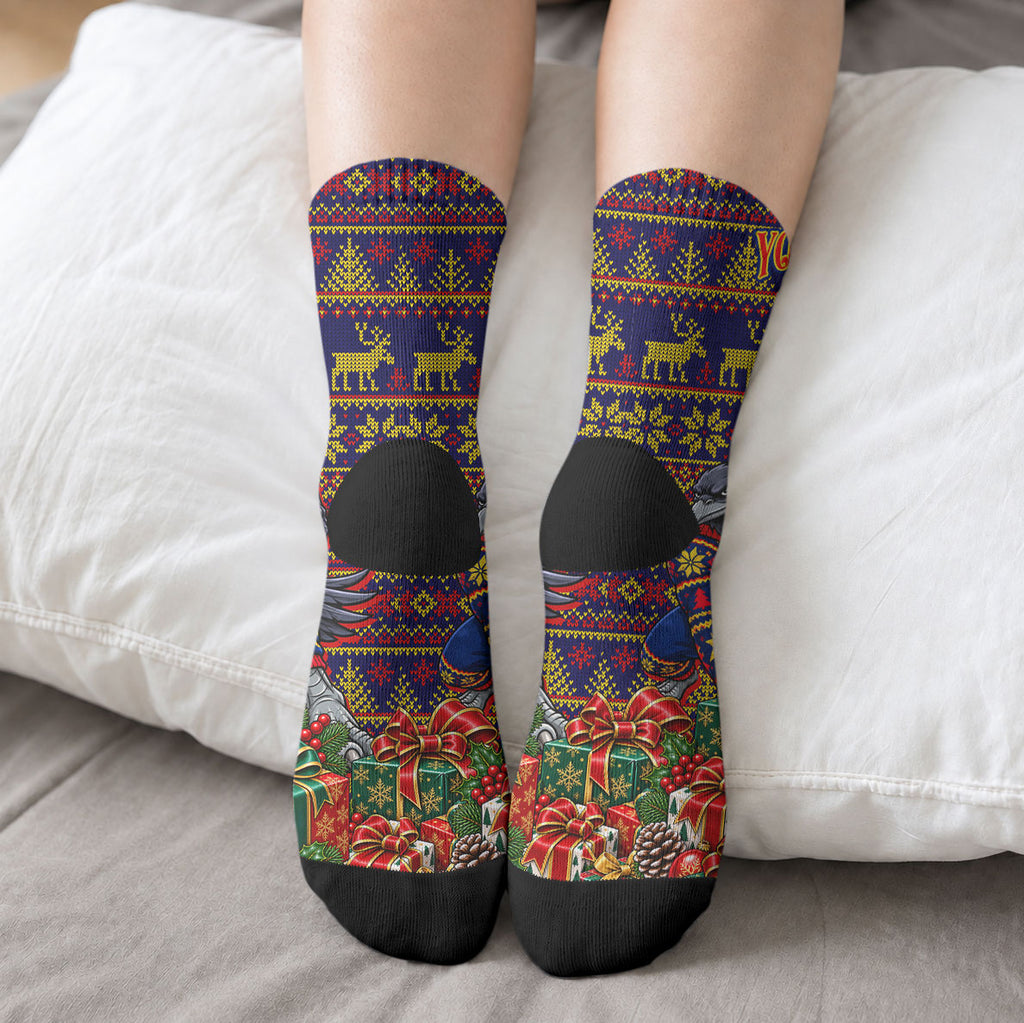 Personalized Adelaide Football Christmas Crew Socks Australian Football Mascot - Ugly Xmas Pattern Festive