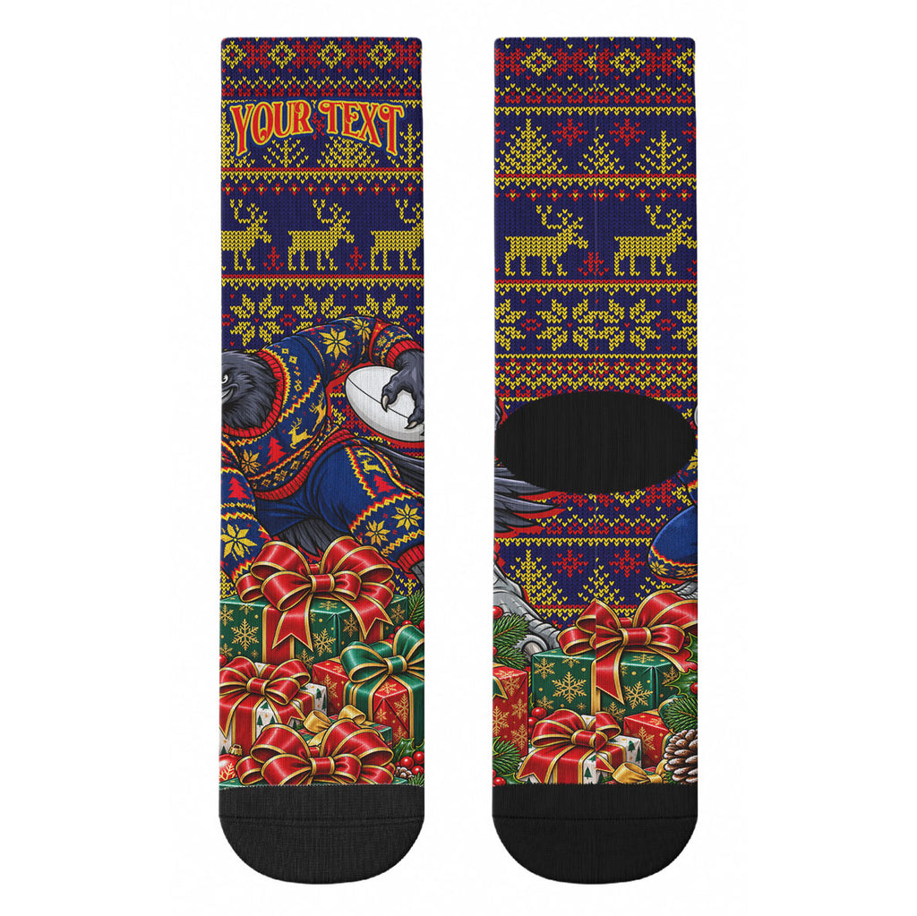 Personalized Adelaide Football Christmas Crew Socks Australian Football Mascot - Ugly Xmas Pattern Festive