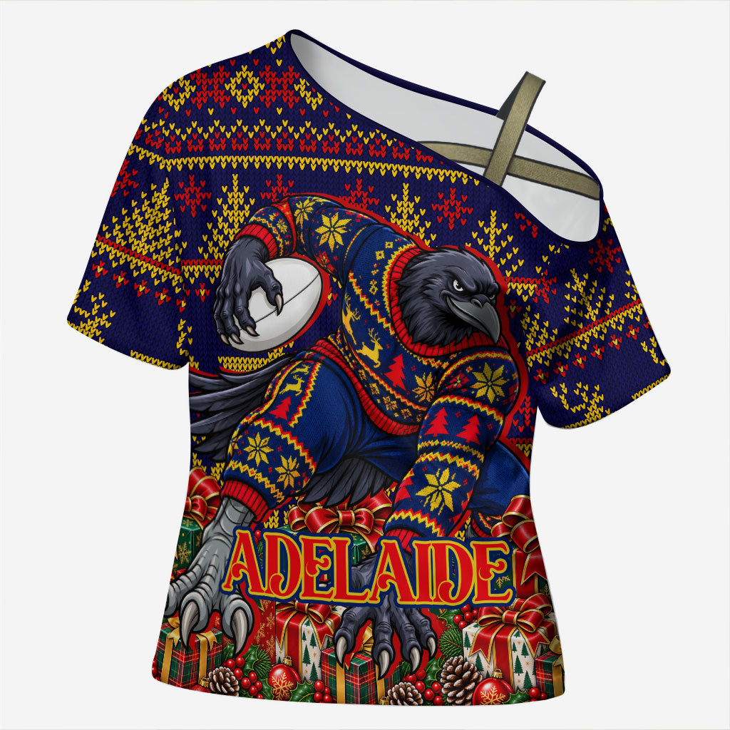 Personalized Adelaide Football Christmas Cross Shoulder Shirt Australian Football Mascot - Ugly Xmas Pattern Festive