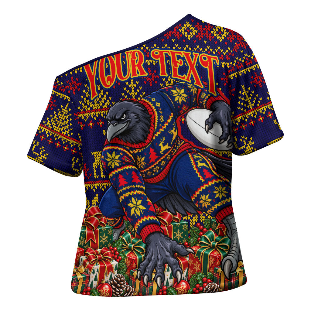 Personalized Adelaide Football Christmas Cross Shoulder Shirt Australian Football Mascot - Ugly Xmas Pattern Festive
