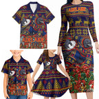 Personalized Adelaide Football Christmas Family Matching Long Sleeve Bodycon Dress and Hawaiian Shirt Australian Football Mascot - Ugly Xmas Pattern Festive