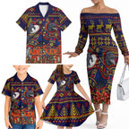 Personalized Adelaide Football Christmas Family Matching Off The Shoulder Long Sleeve Dress and Hawaiian Shirt Australian Football Mascot - Ugly Xmas Pattern Festive