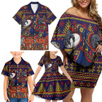 Personalized Adelaide Football Christmas Family Matching Off Shoulder Short Dress and Hawaiian Shirt Australian Football Mascot - Ugly Xmas Pattern Festive