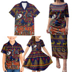 Personalized Adelaide Football Christmas Family Matching Puletasi and Hawaiian Shirt Australian Football Mascot - Ugly Xmas Pattern Festive