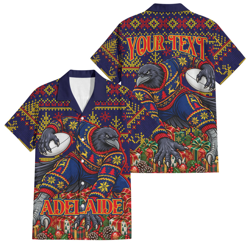 Personalized Adelaide Football Christmas Family Matching Puletasi and Hawaiian Shirt Australian Football Mascot - Ugly Xmas Pattern Festive