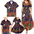 Personalized Adelaide Football Christmas Family Matching Summer Maxi Dress and Hawaiian Shirt Australian Football Mascot - Ugly Xmas Pattern Festive