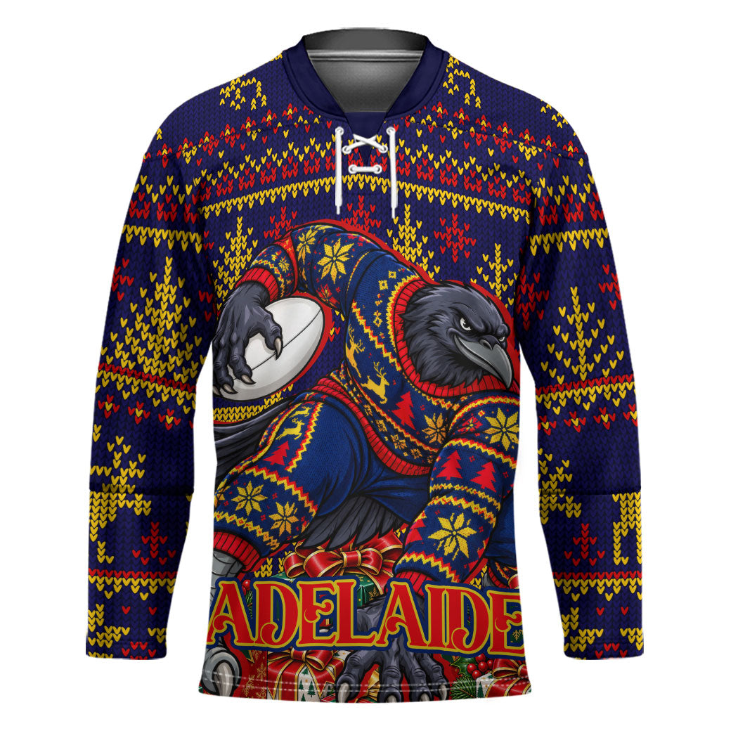 Personalized Adelaide Football Christmas Hockey Jersey Australian Football Mascot - Ugly Xmas Pattern Festive