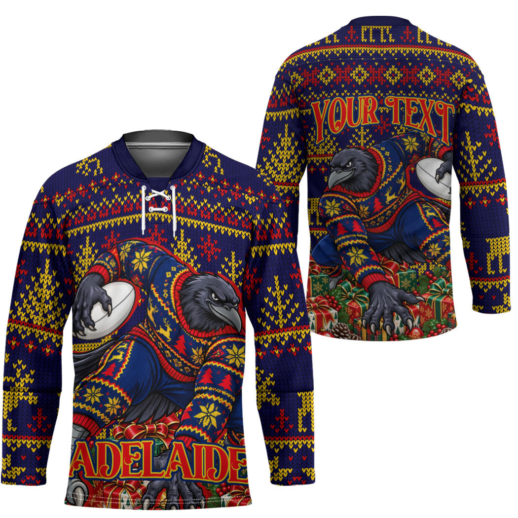 Personalized Adelaide Football Christmas Hockey Jersey Australian Football Mascot - Ugly Xmas Pattern Festive