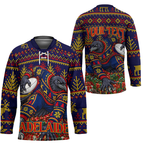 Personalized Adelaide Football Christmas Hockey Jersey Australian Football Mascot - Ugly Xmas Pattern Festive