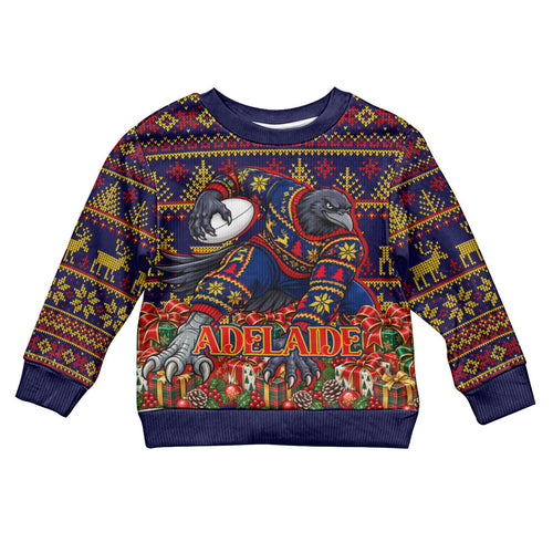 Personalized Adelaide Football Christmas Kid Ugly Christmas Sweater Australian Football Mascot - Ugly Xmas Pattern Festive
