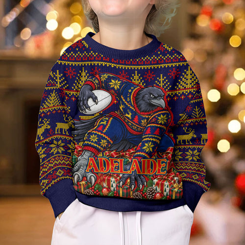Personalized Adelaide Football Christmas Kid Ugly Christmas Sweater Australian Football Mascot - Ugly Xmas Pattern Festive