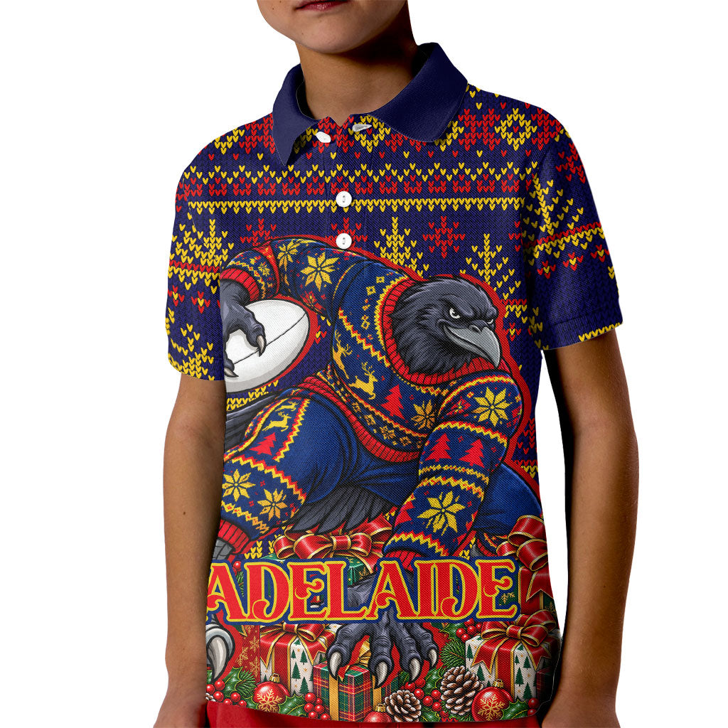 Personalized Adelaide Football Christmas Kid Polo Shirt Australian Football Mascot - Ugly Xmas Pattern Festive