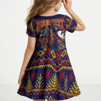 Personalized Adelaide Football Christmas Kid Short Sleeve Dress Australian Football Mascot - Ugly Xmas Pattern Festive