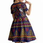 Personalized Adelaide Football Christmas Kid Short Sleeve Dress Australian Football Mascot - Ugly Xmas Pattern Festive