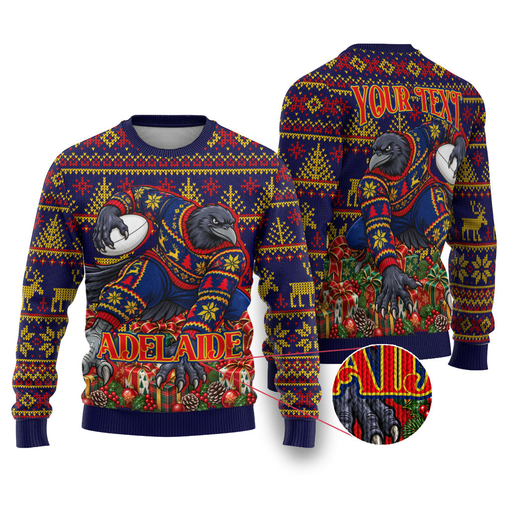 Personalized Adelaide Football Christmas Ugly Christmas Sweater Australian Football Mascot - Ugly Xmas Pattern Festive