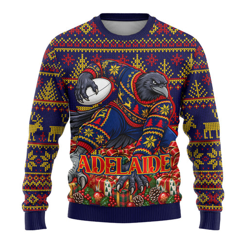 Personalized Adelaide Football Christmas Ugly Christmas Sweater Australian Football Mascot - Ugly Xmas Pattern Festive
