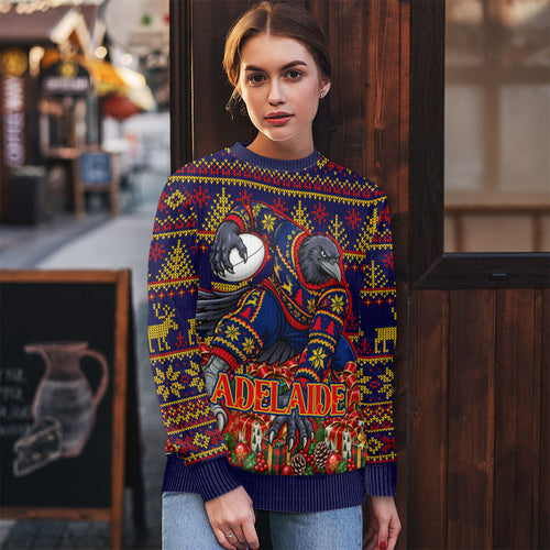 Personalized Adelaide Football Christmas Ugly Christmas Sweater Australian Football Mascot - Ugly Xmas Pattern Festive