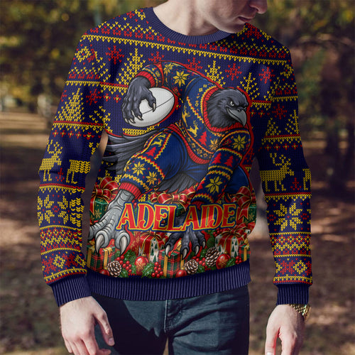 Personalized Adelaide Football Christmas Ugly Christmas Sweater Australian Football Mascot - Ugly Xmas Pattern Festive