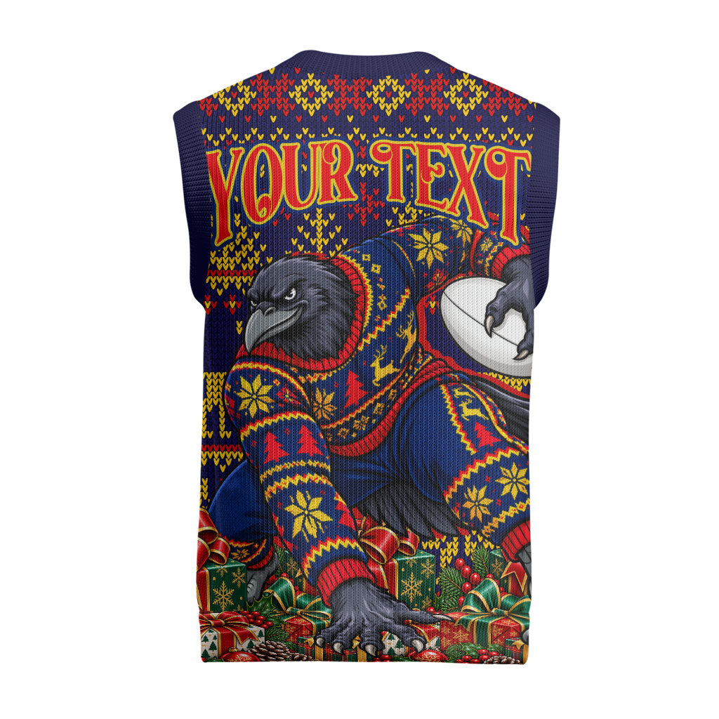 Personalized Adelaide Football Christmas Knitted V-Neck Vest Australian Football Mascot - Ugly Xmas Pattern Festive