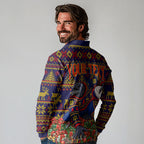 Personalized Adelaide Football Christmas Long Sleeve Polo Shirt Australian Football Mascot - Ugly Xmas Pattern Festive