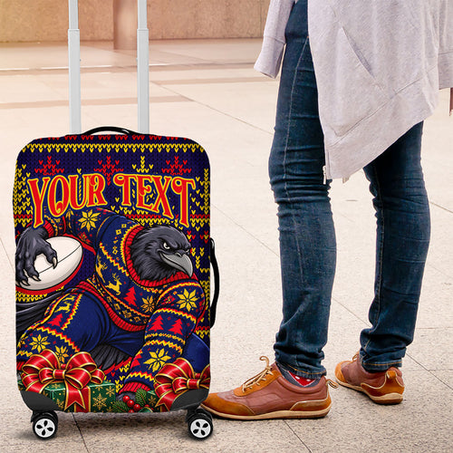 Personalized Adelaide Football Christmas Luggage Cover Australian Football Mascot - Ugly Xmas Pattern Festive