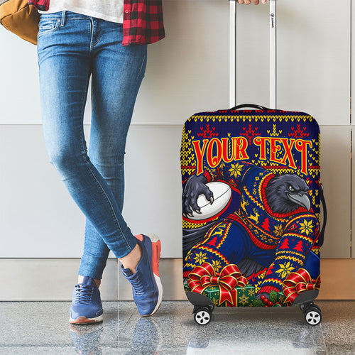 Personalized Adelaide Football Christmas Luggage Cover Australian Football Mascot - Ugly Xmas Pattern Festive