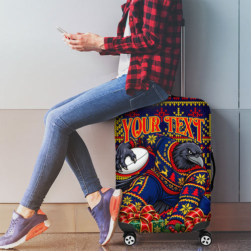 Personalized Adelaide Football Christmas Luggage Cover Australian Football Mascot - Ugly Xmas Pattern Festive