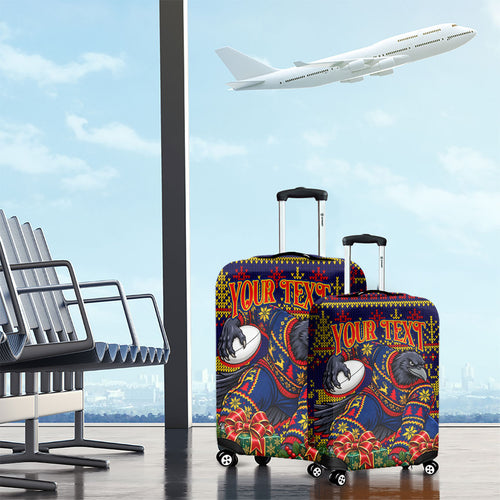 Personalized Adelaide Football Christmas Luggage Cover Australian Football Mascot - Ugly Xmas Pattern Festive
