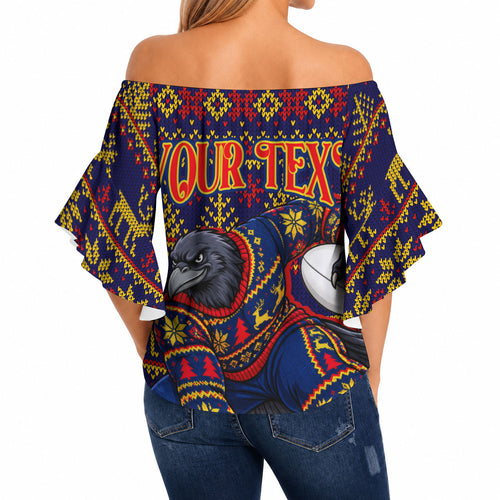 Personalized Adelaide Football Christmas Off Shoulder Wrap Waist Top Australian Football Mascot - Ugly Xmas Pattern Festive