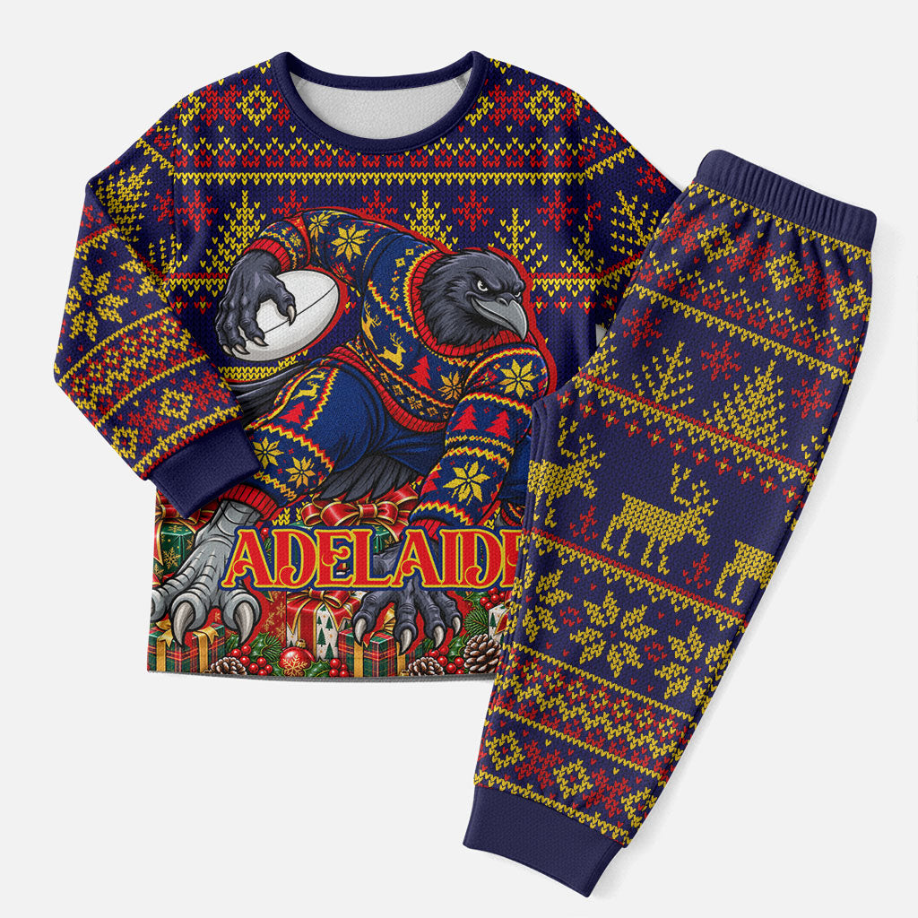 Personalized Adelaide Football Christmas Pajama Set Australian Football Mascot - Ugly Xmas Pattern Festive