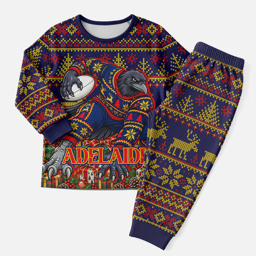 Personalized Adelaide Football Christmas Pajama Set Australian Football Mascot - Ugly Xmas Pattern Festive