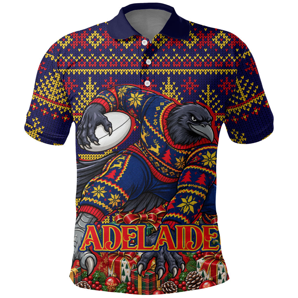 Personalized Adelaide Football Christmas Polo Shirt Australian Football Mascot - Ugly Xmas Pattern Festive