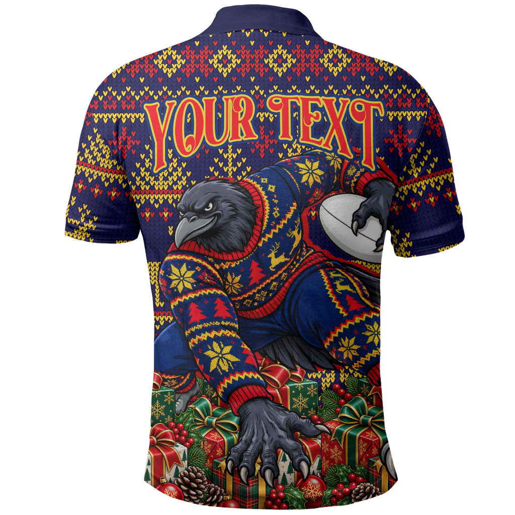 Personalized Adelaide Football Christmas Polo Shirt Australian Football Mascot - Ugly Xmas Pattern Festive