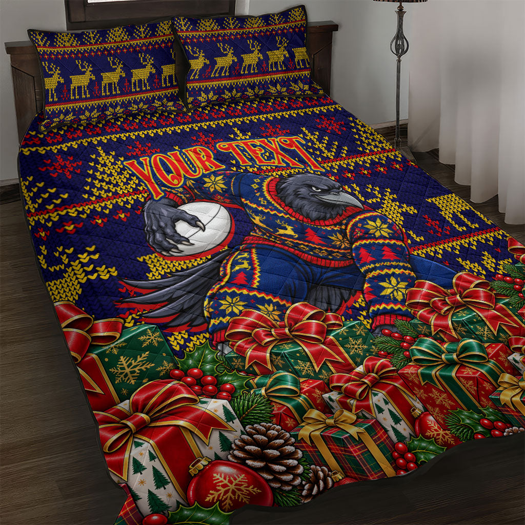 Personalized Adelaide Football Christmas Quilt Bed Set Australian Football Mascot - Ugly Xmas Pattern Festive