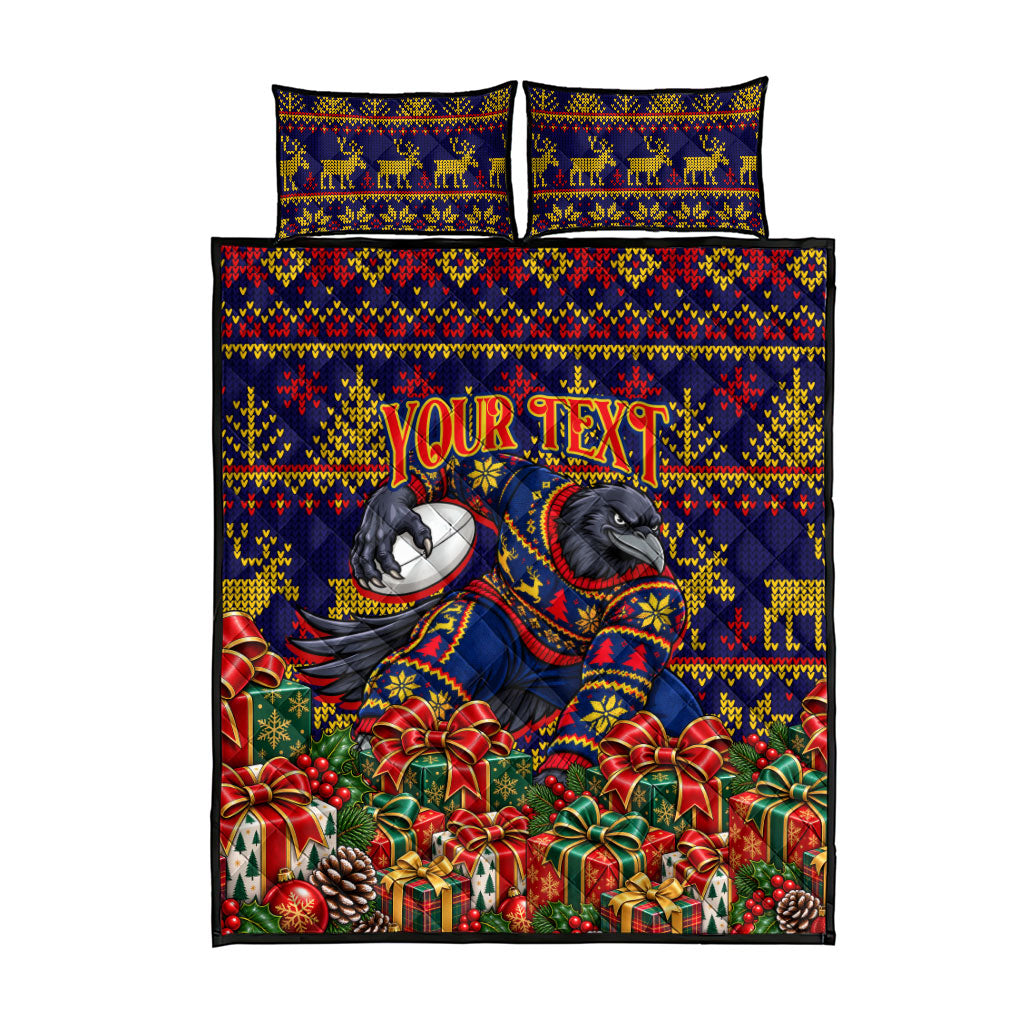 Personalized Adelaide Football Christmas Quilt Bed Set Australian Football Mascot - Ugly Xmas Pattern Festive