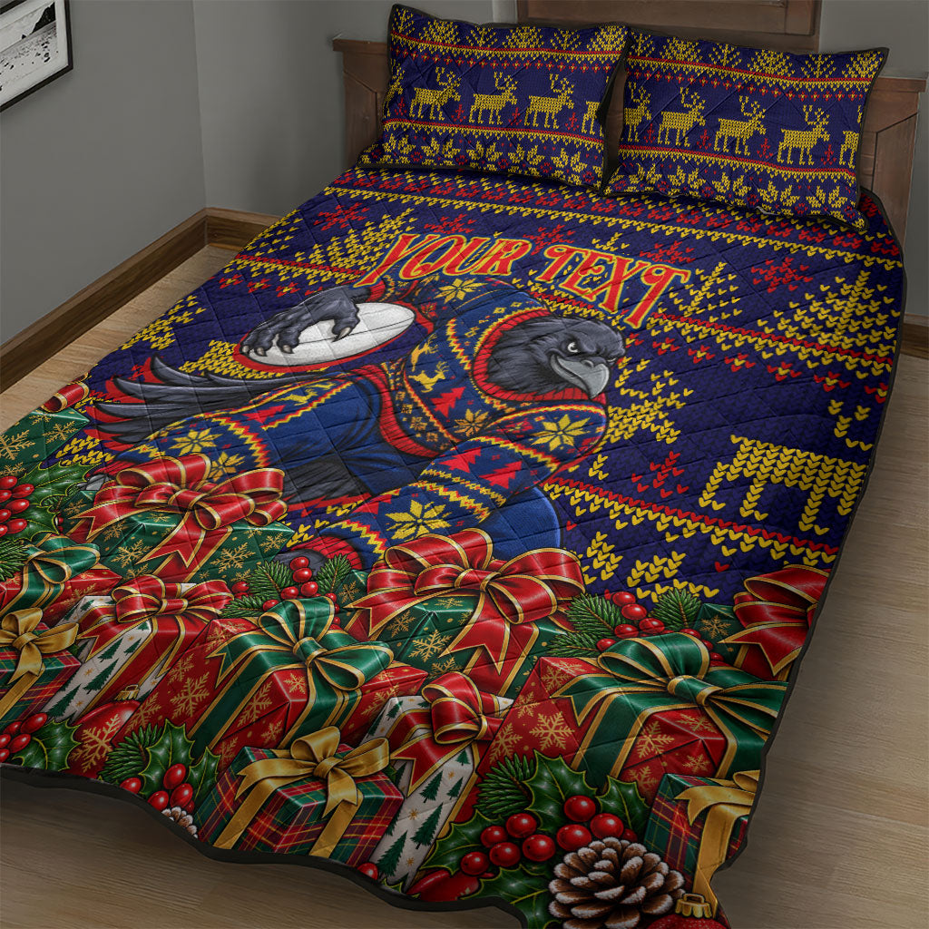 Personalized Adelaide Football Christmas Quilt Bed Set Australian Football Mascot - Ugly Xmas Pattern Festive