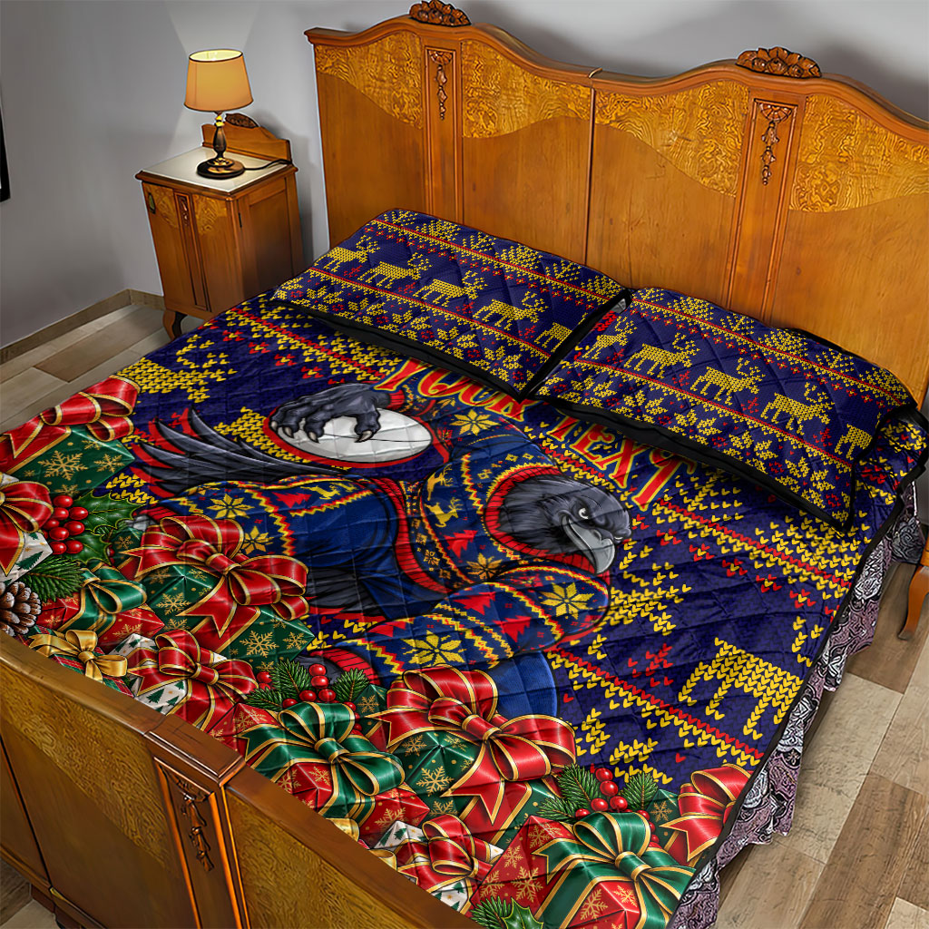 Personalized Adelaide Football Christmas Quilt Bed Set Australian Football Mascot - Ugly Xmas Pattern Festive