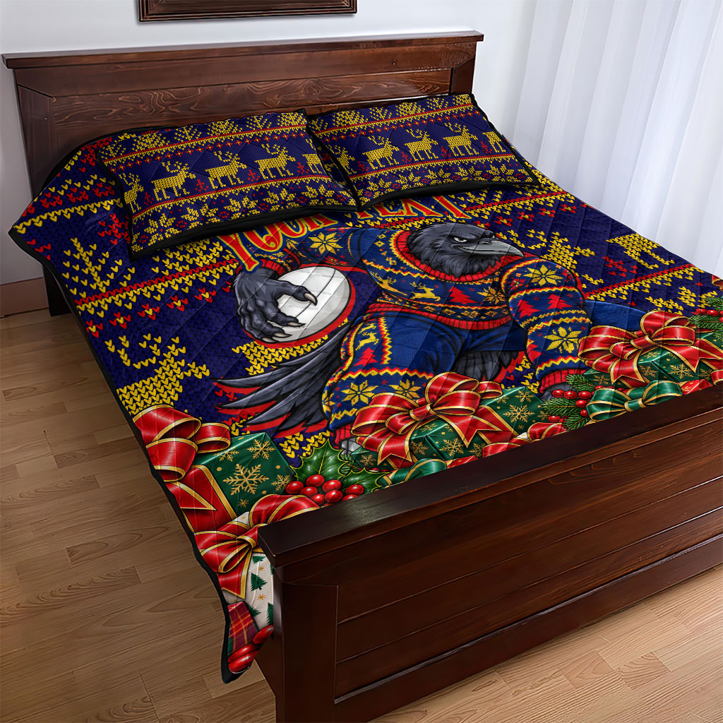 Personalized Adelaide Football Christmas Quilt Bed Set Australian Football Mascot - Ugly Xmas Pattern Festive