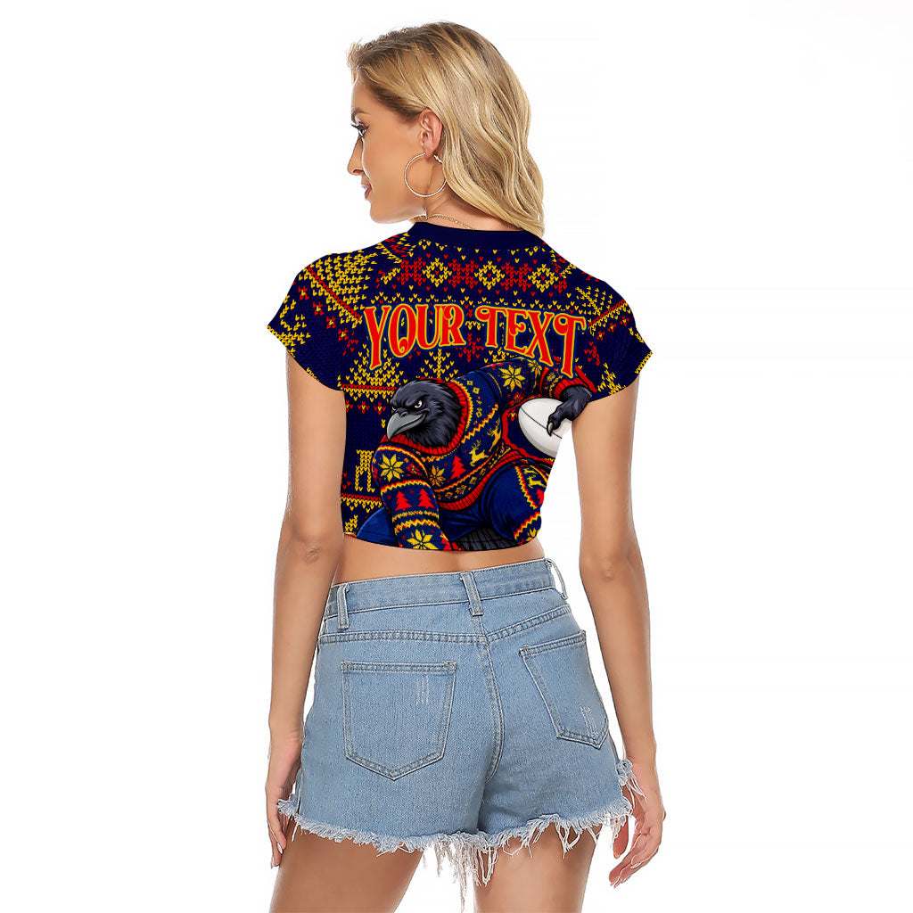 Personalized Adelaide Football Christmas Raglan Cropped T Shirt Australian Football Mascot - Ugly Xmas Pattern Festive
