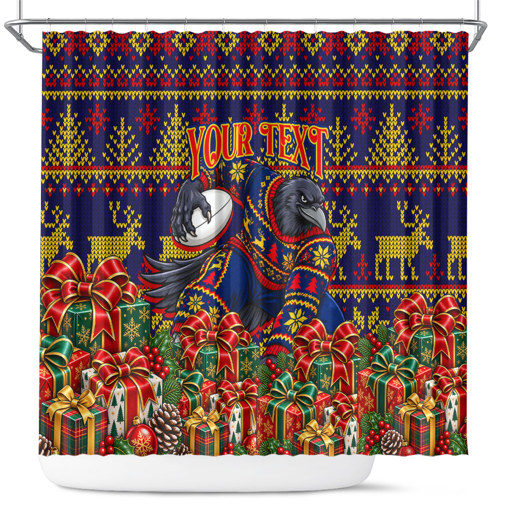 Personalized Adelaide Football Christmas Shower Curtain Australian Football Mascot - Ugly Xmas Pattern Festive