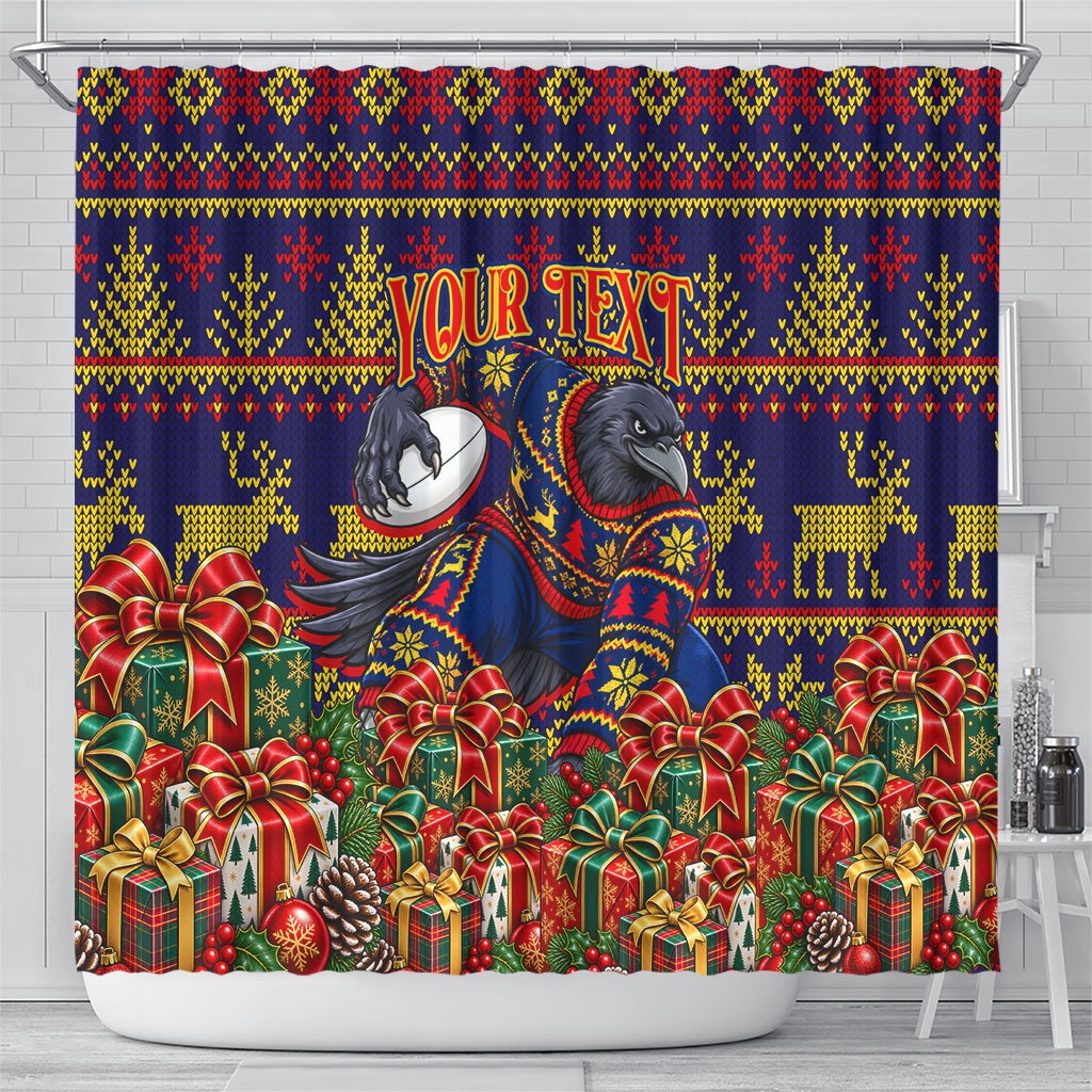 Personalized Adelaide Football Christmas Shower Curtain Australian Football Mascot - Ugly Xmas Pattern Festive