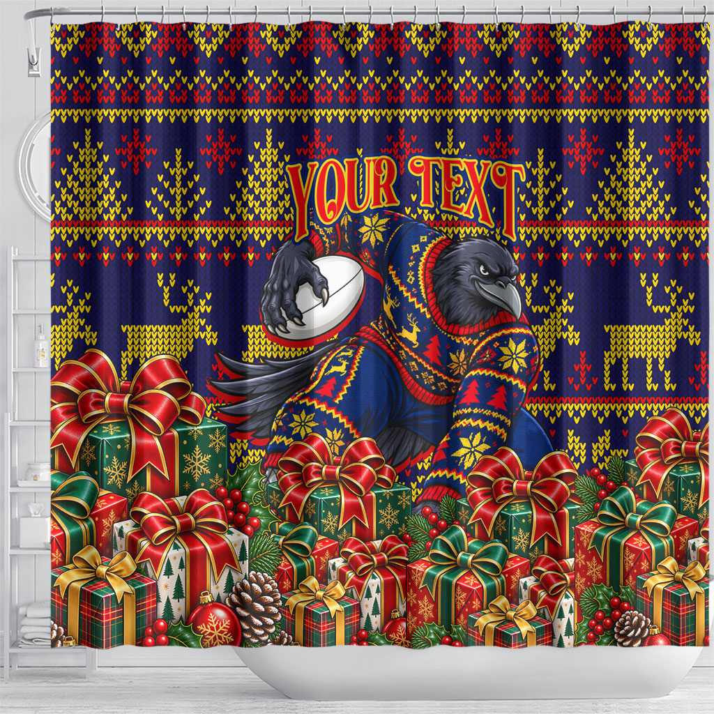 Personalized Adelaide Football Christmas Shower Curtain Australian Football Mascot - Ugly Xmas Pattern Festive