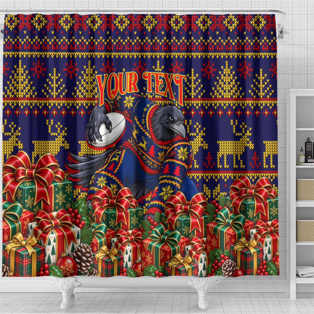 Personalized Adelaide Football Christmas Shower Curtain Australian Football Mascot - Ugly Xmas Pattern Festive