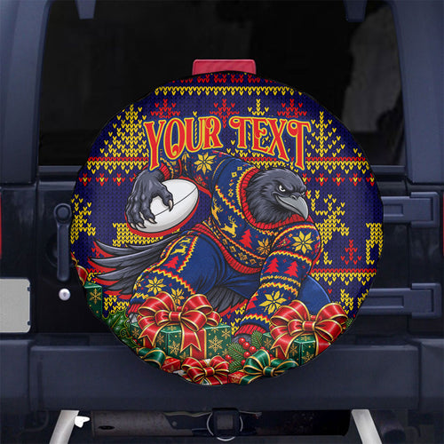 Personalized Adelaide Football Christmas Spare Tire Cover Australian Football Mascot - Ugly Xmas Pattern Festive